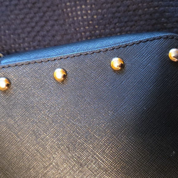 Michael Kors Sandrine Black Leather Crossbody w/Gold Studs, Zip Closure...NWOT - Picture 8 of 10